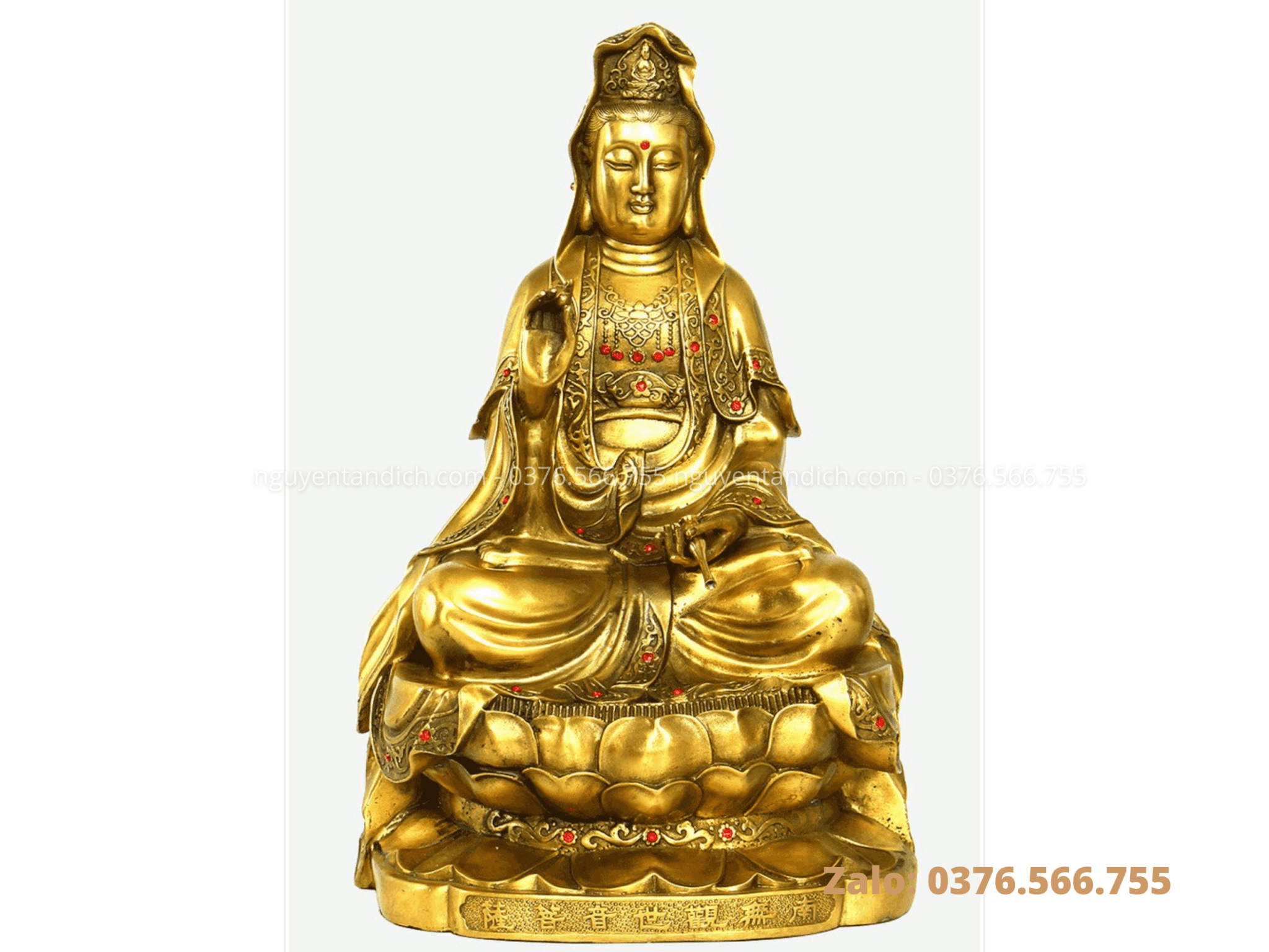 Tượng Phật Bà Quan Âm bằng đồng catut dát vàng 